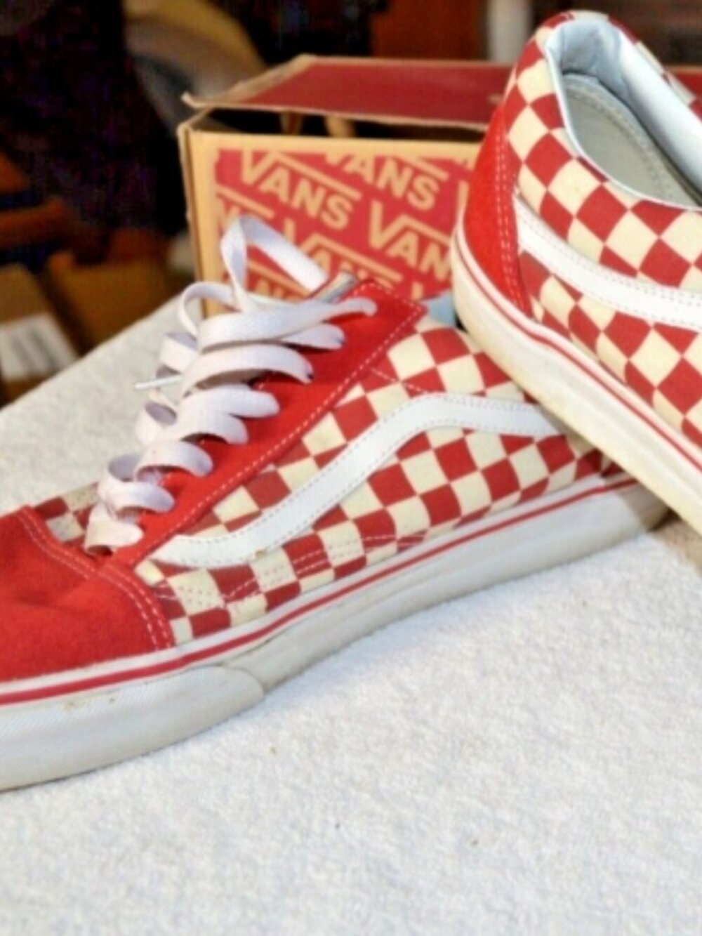 Vans Red and White Checkered Sk8 Shoes